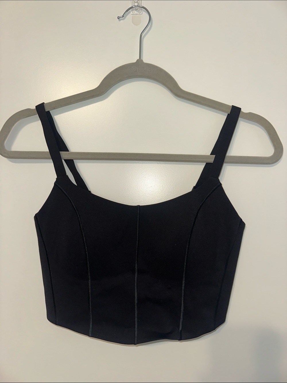 aerie Black Cropped Bustier-Style Sports Bralette